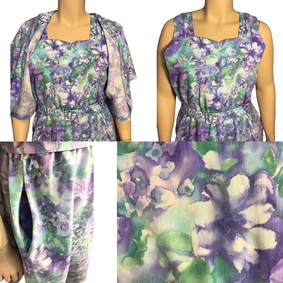 70’s Vintage Watercolor Floral Dress By California Looks - Picture 3 of 7